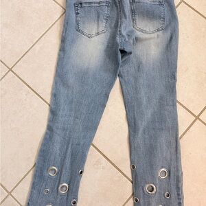 Celebrity Pink Light Wash Straight Leg Jeans with Silver Grommet Hem